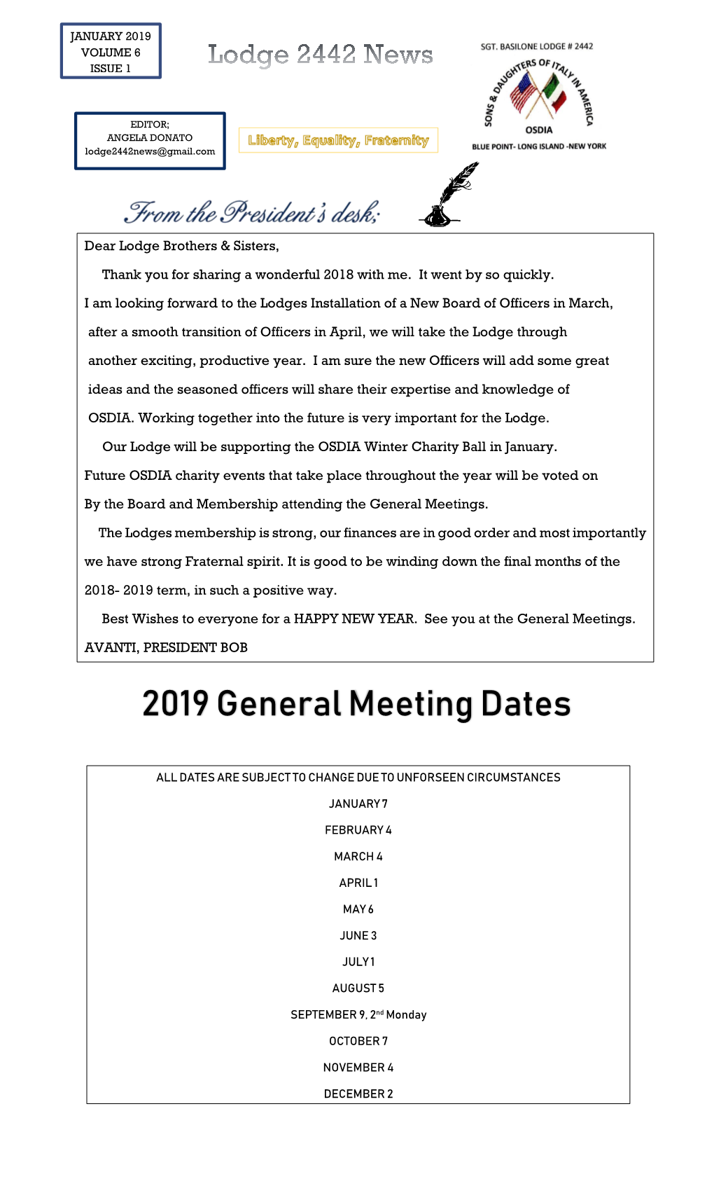 Your Text Here 2019 General Meeting Dates