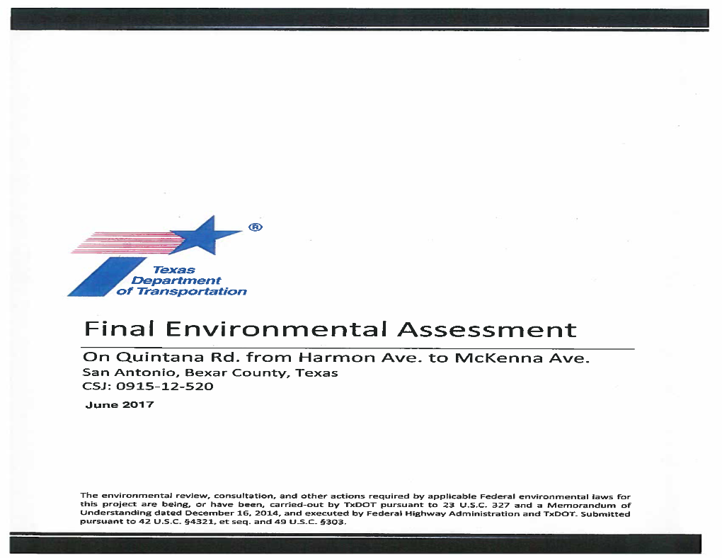 Final Environmental Assessment San Antonio, Bexar County, Texas CSJ: 0915-12-520