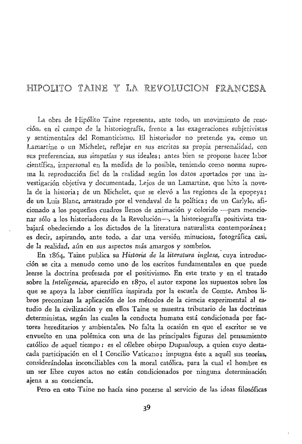 Hipólito Taine Y La Revolución Francesa