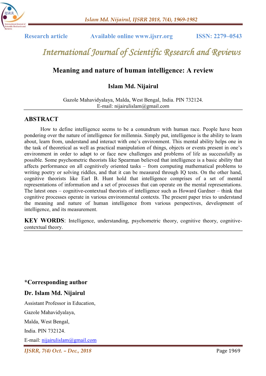 International Journal of Scientific Research and Reviews Meaning