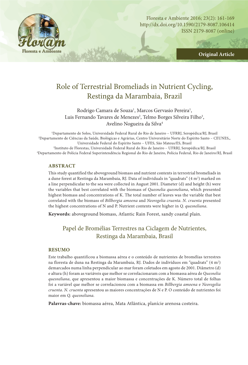 Role of Terrestrial Bromeliads in Nutrient Cycling, Restinga Da Marambaia, Brazil