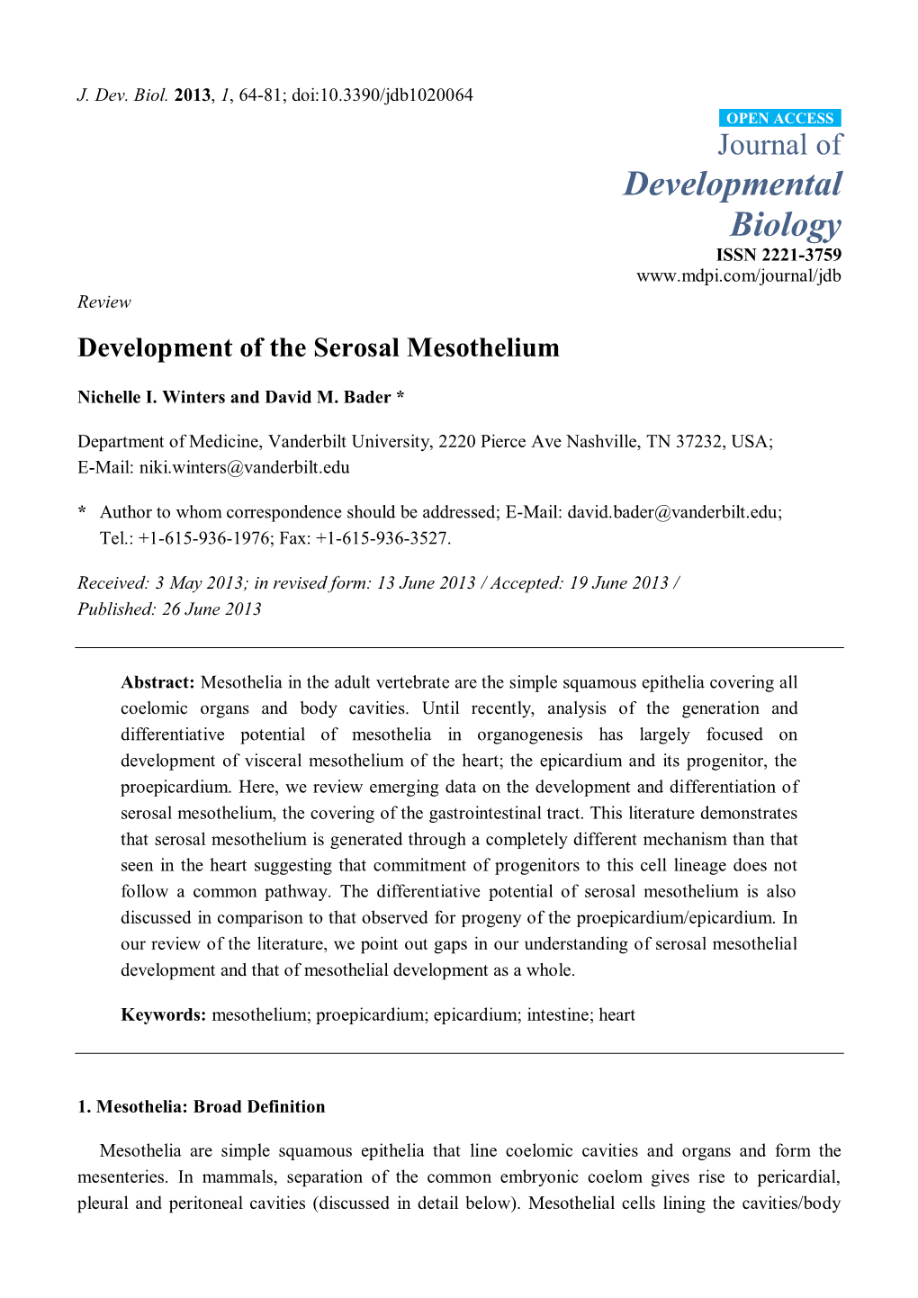 Development of the Serosal Mesothelium