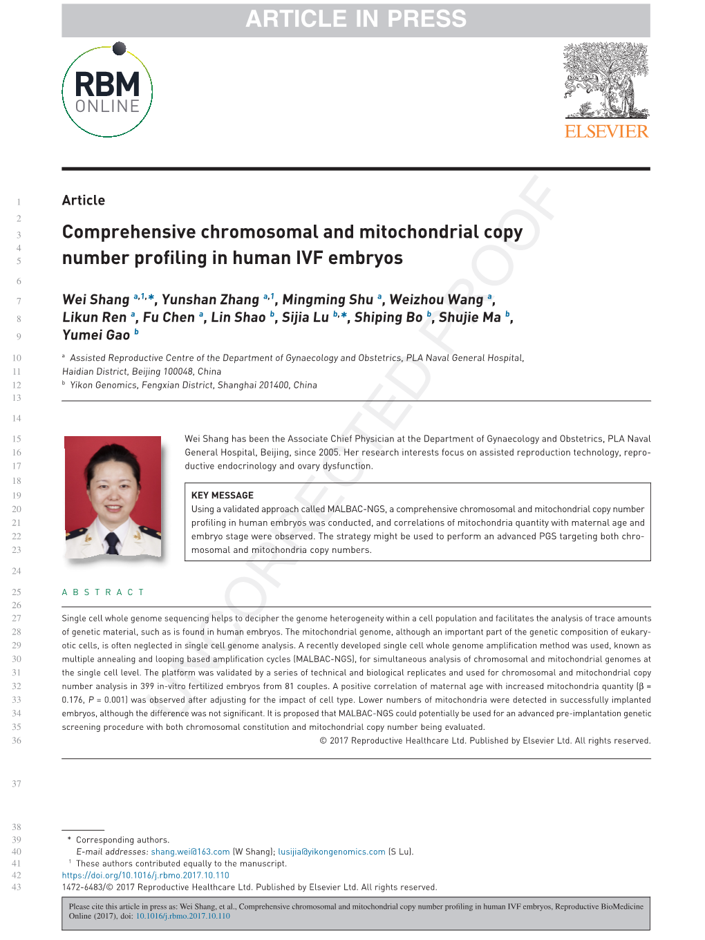 Comprehensive Chromosomal and Mitochondrial Copy Number Profiling in Human IVF Embryos