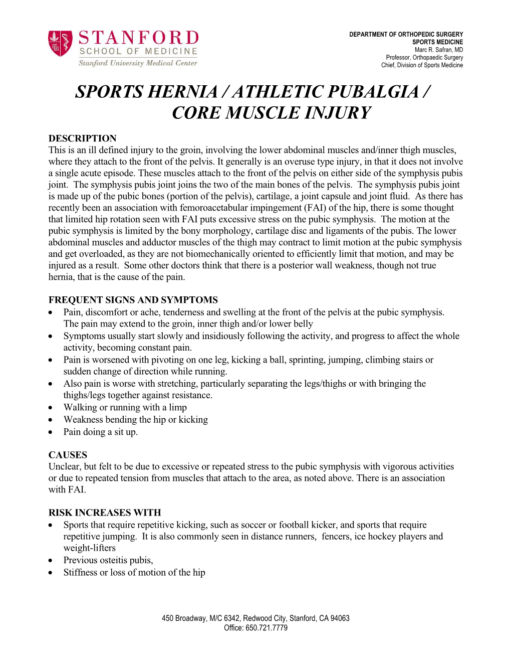 Sports Hernia / Athletic Pubalgia / Core Muscle Injury