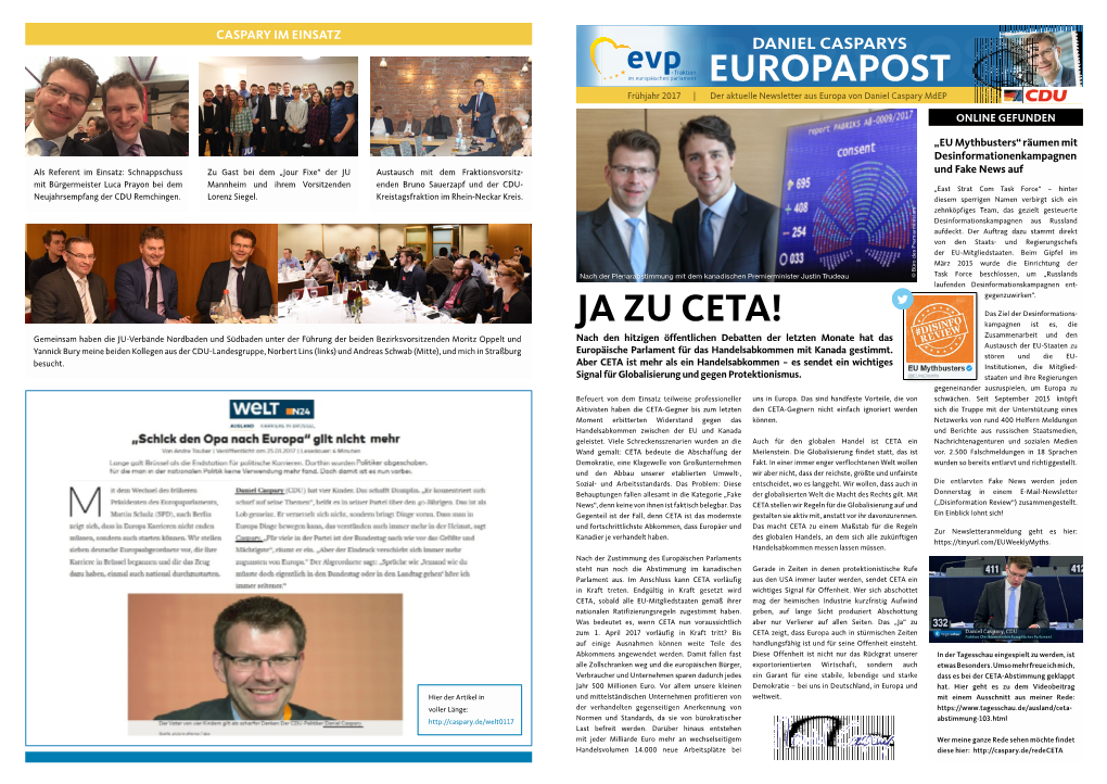 EUROPAPOSTEUROPAPOST Frühjahr 2017 | Der Aktuelle Newsletter Aus Europa Von Daniel Caspary Mdep