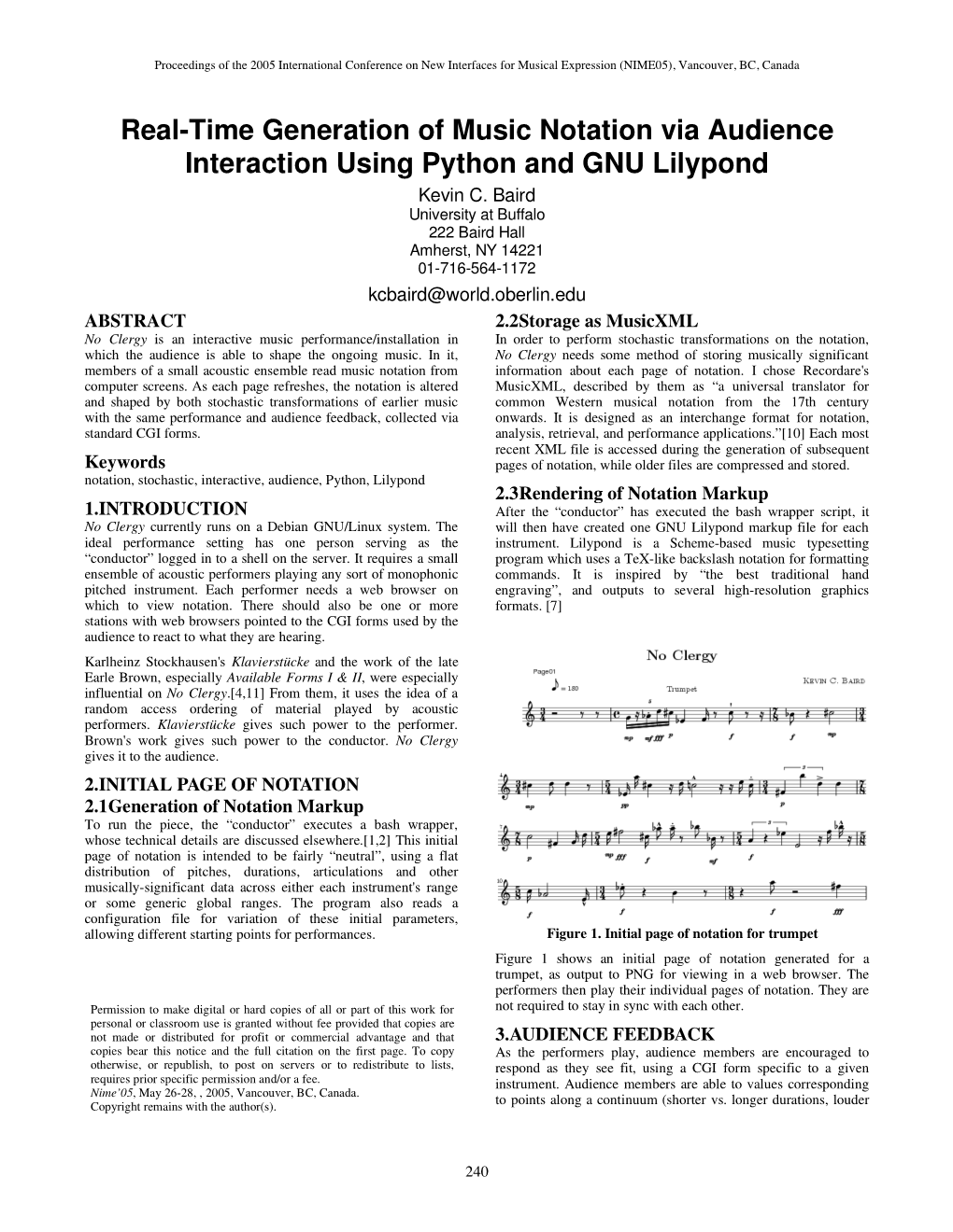 Real-Time Generation of Music Notation Via Audience Interaction Using Python and GNU Lilypond Kevin C