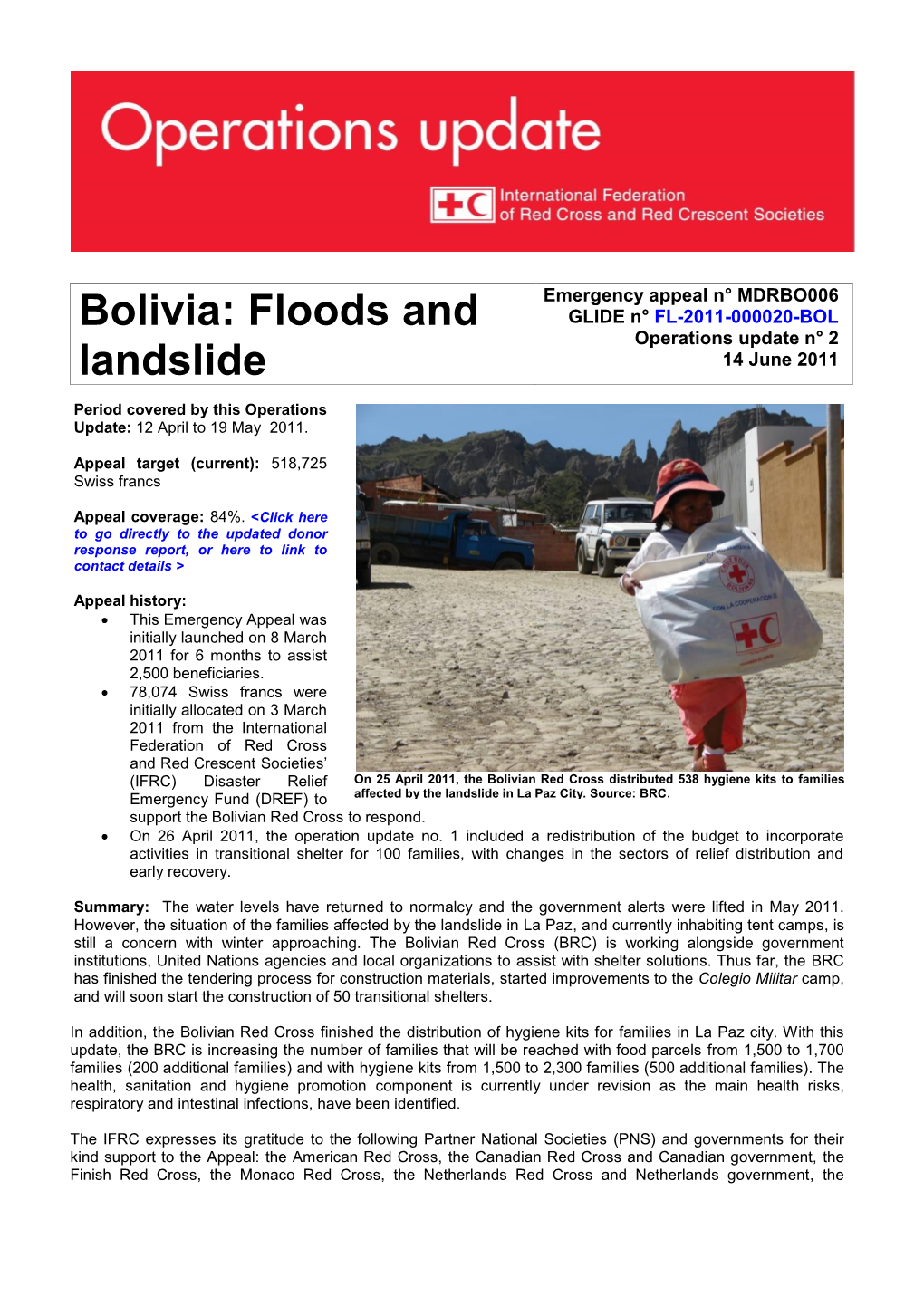 Bolivia: Floods and Landslide