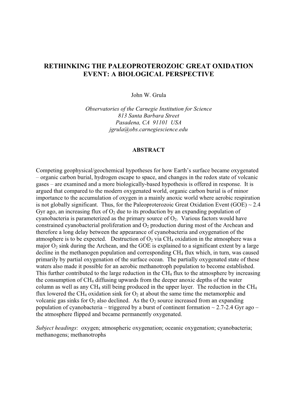 Rethinking the Paleoproterozoic Great Oxidation Event: a Biological Perspective