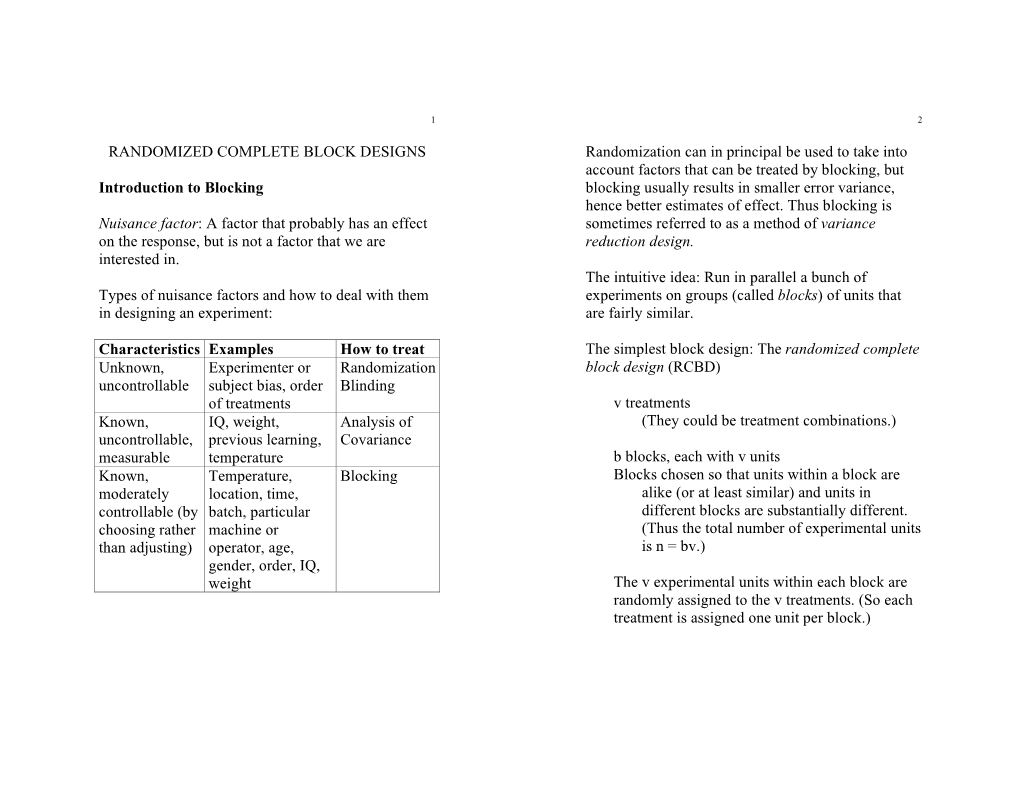 Randomized Complete Block Designs