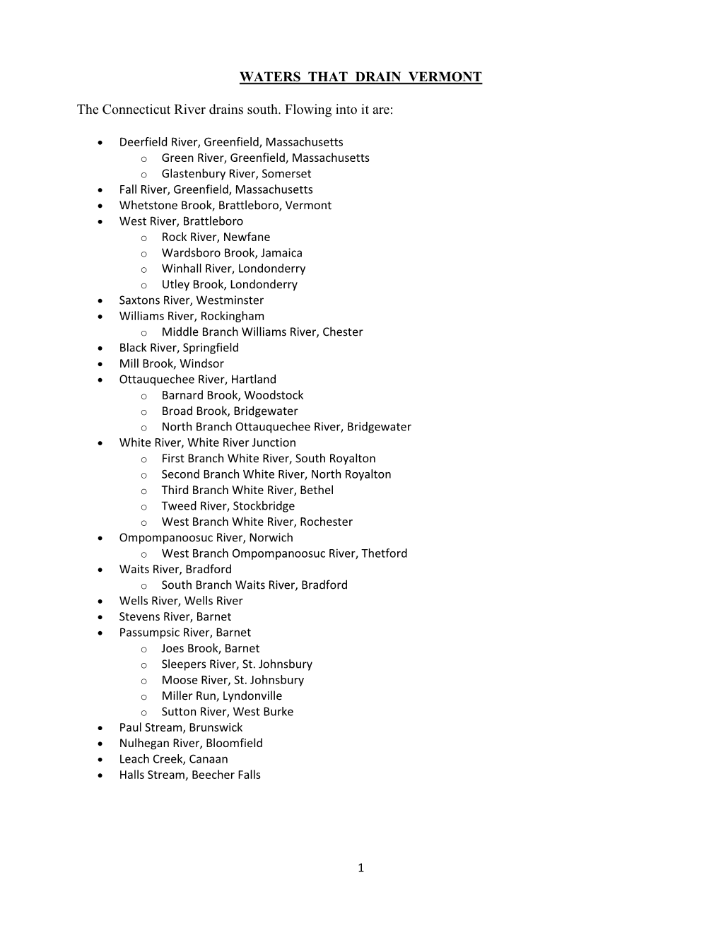 WATERS THAT DRAIN VERMONT the Connecticut River Drains South