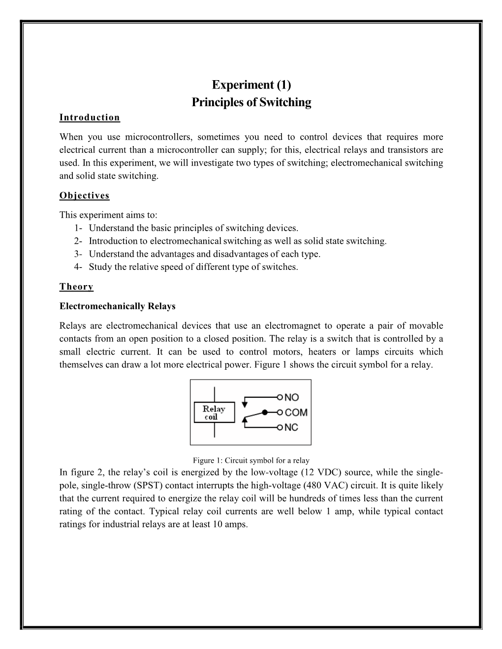 Experiment (1) Principles of Switching