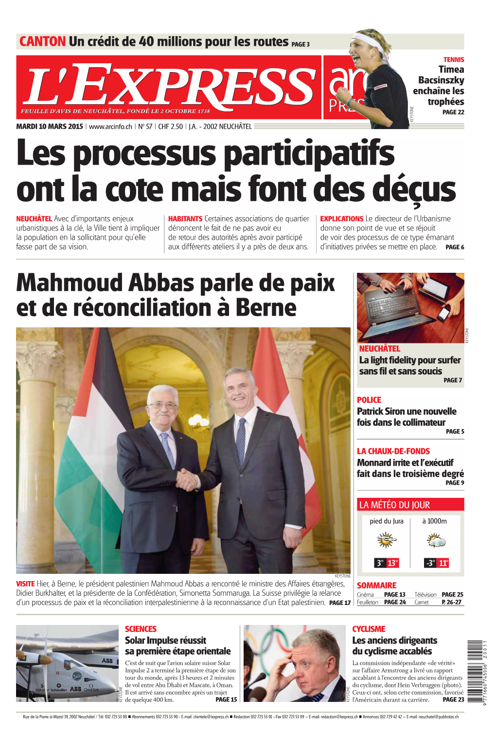 Mahmoud Abbas Parle De Paix Et De Réconciliation À Berne KEYSTONE NEUCHÂTEL La Light Fidelity Pour Surfer Sans Fil Et Sans Soucis PAGE 7