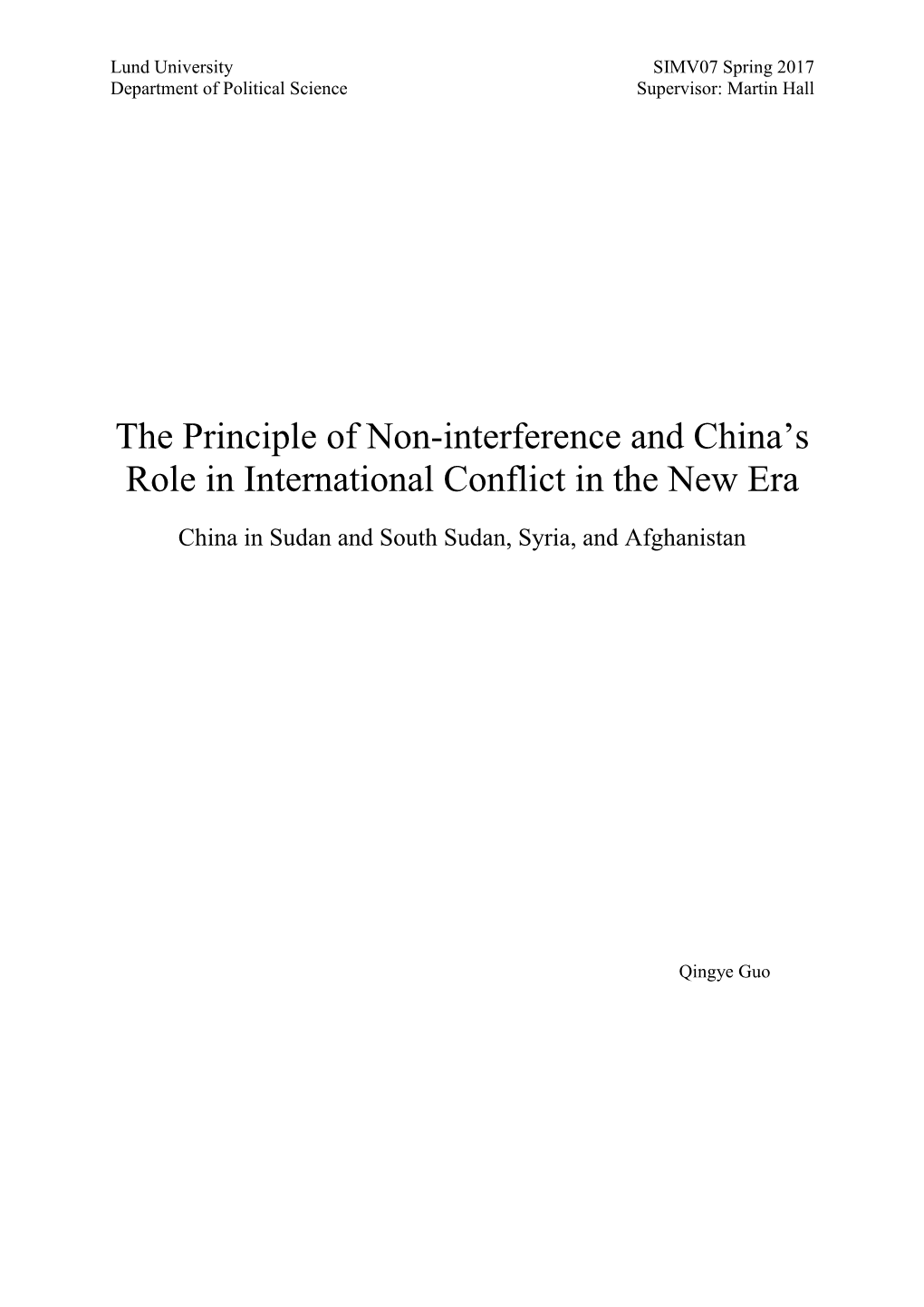 The Principle of Non-Interference and China's Role in International