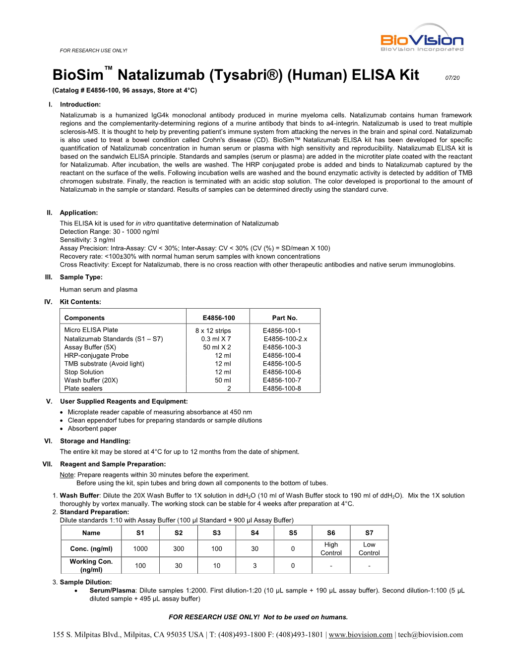 Biosim™ Natalizumab (Tysabri®) (Human) ELISA