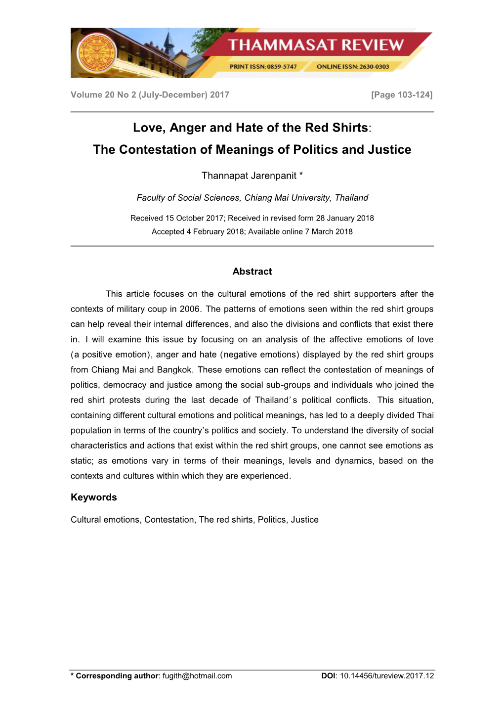 Love, Anger and Hate of the Red Shirts: the Contestation of Meanings of Politics and Justice