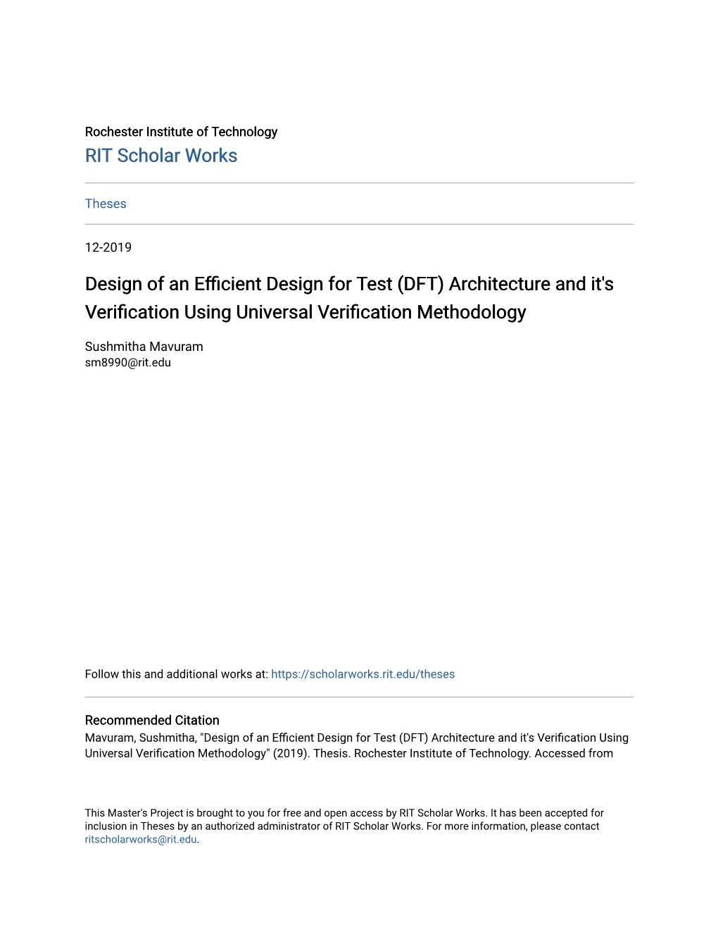 (DFT) Architecture and It's Verification Using Universal Verification Methodology