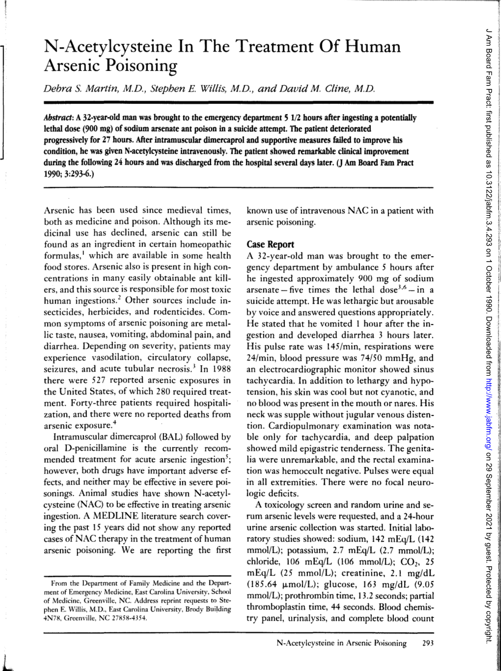 N-Acetylcysteine in the Treatment of Human Arsenic Poisoning