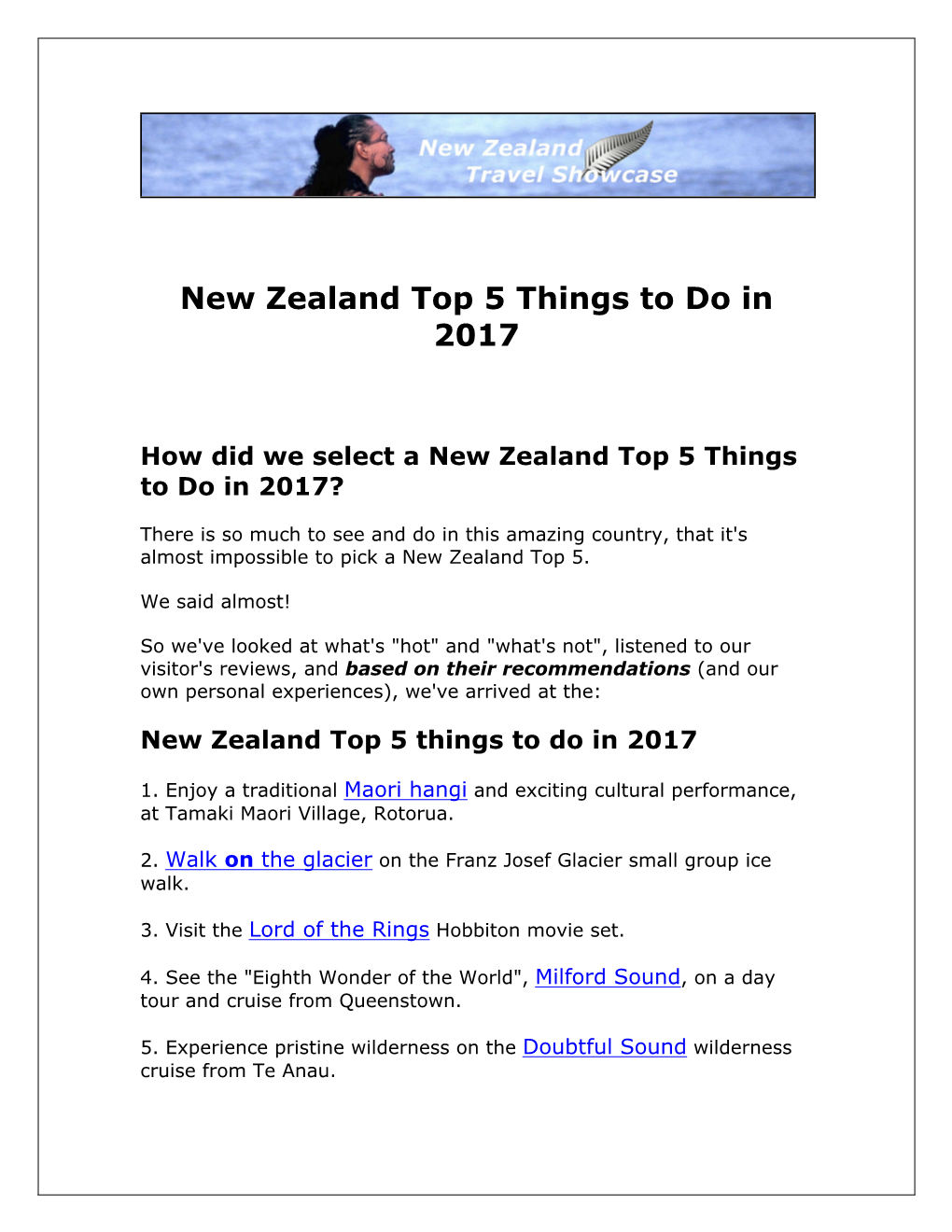 New Zealand Top 5 Things to Do in 2017
