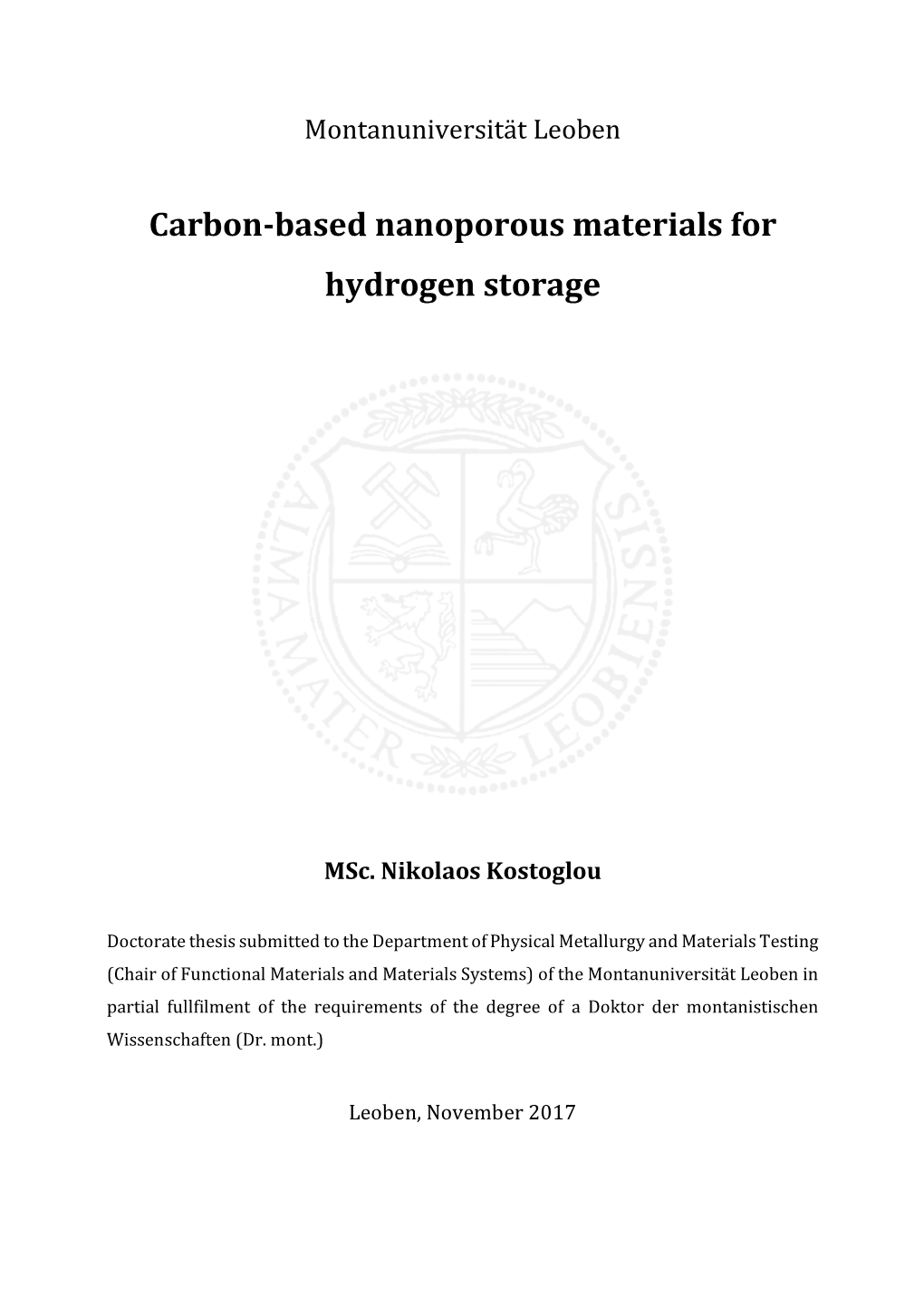 Carbon-Based Nanoporous Materials for Hydrogen Storage