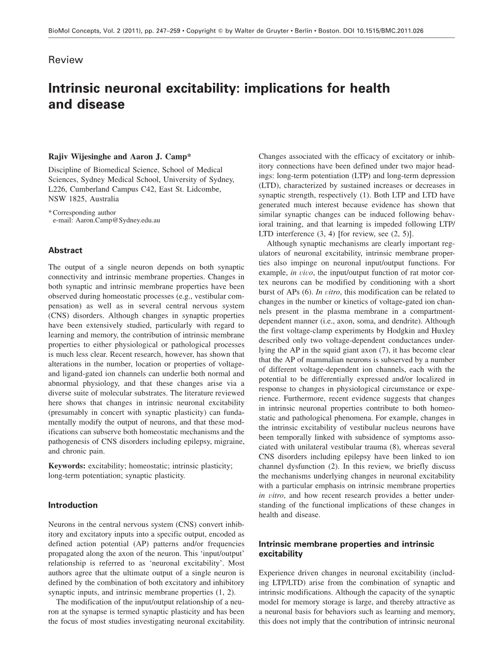 Intrinsic Neuronal Excitability: Implications for Health and Disease