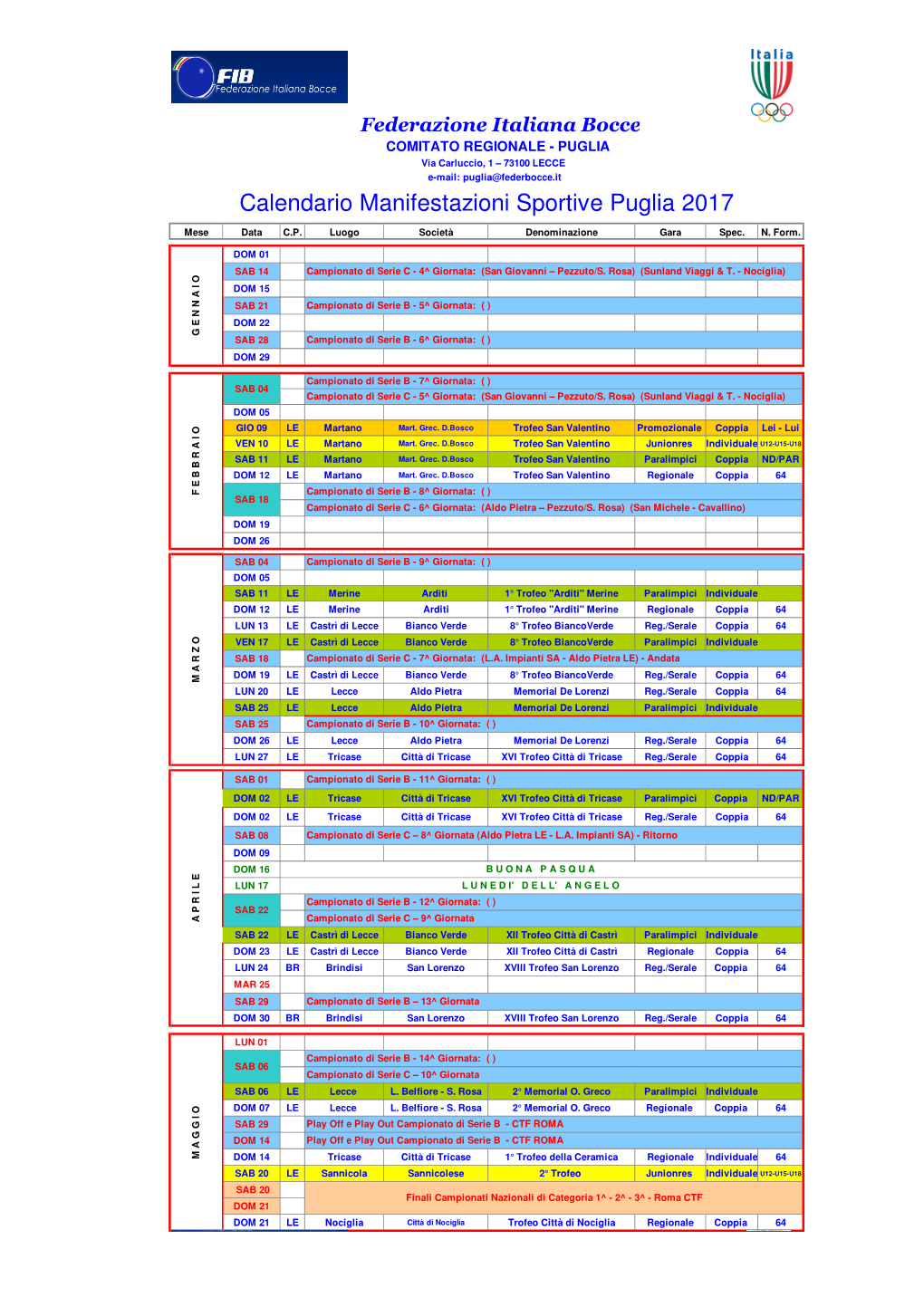 Calendario 2017 A4