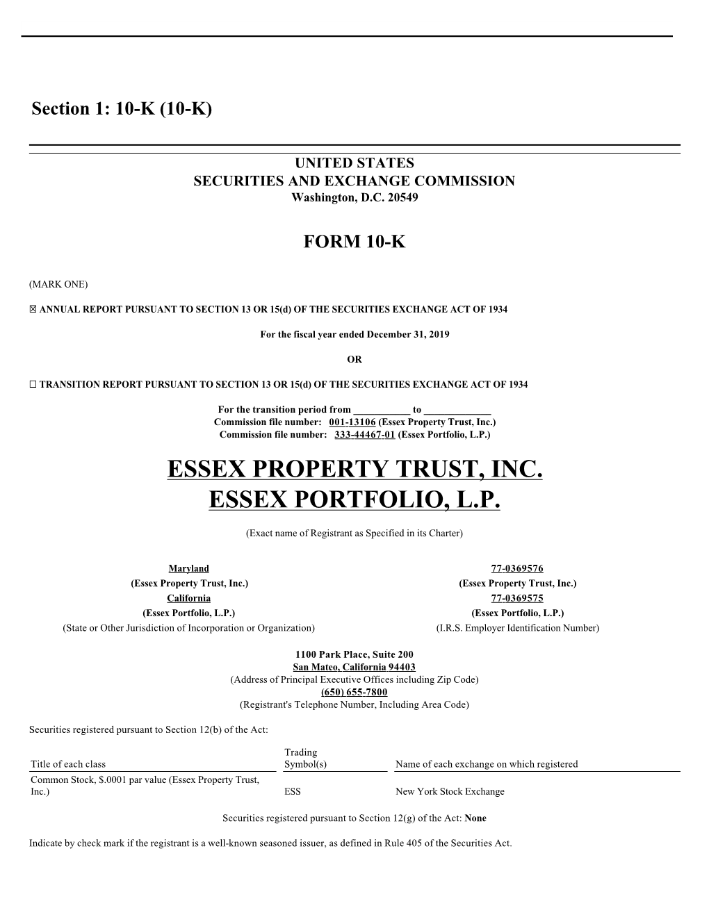 Essex Property Trust, Inc. Essex Portfolio, L.P