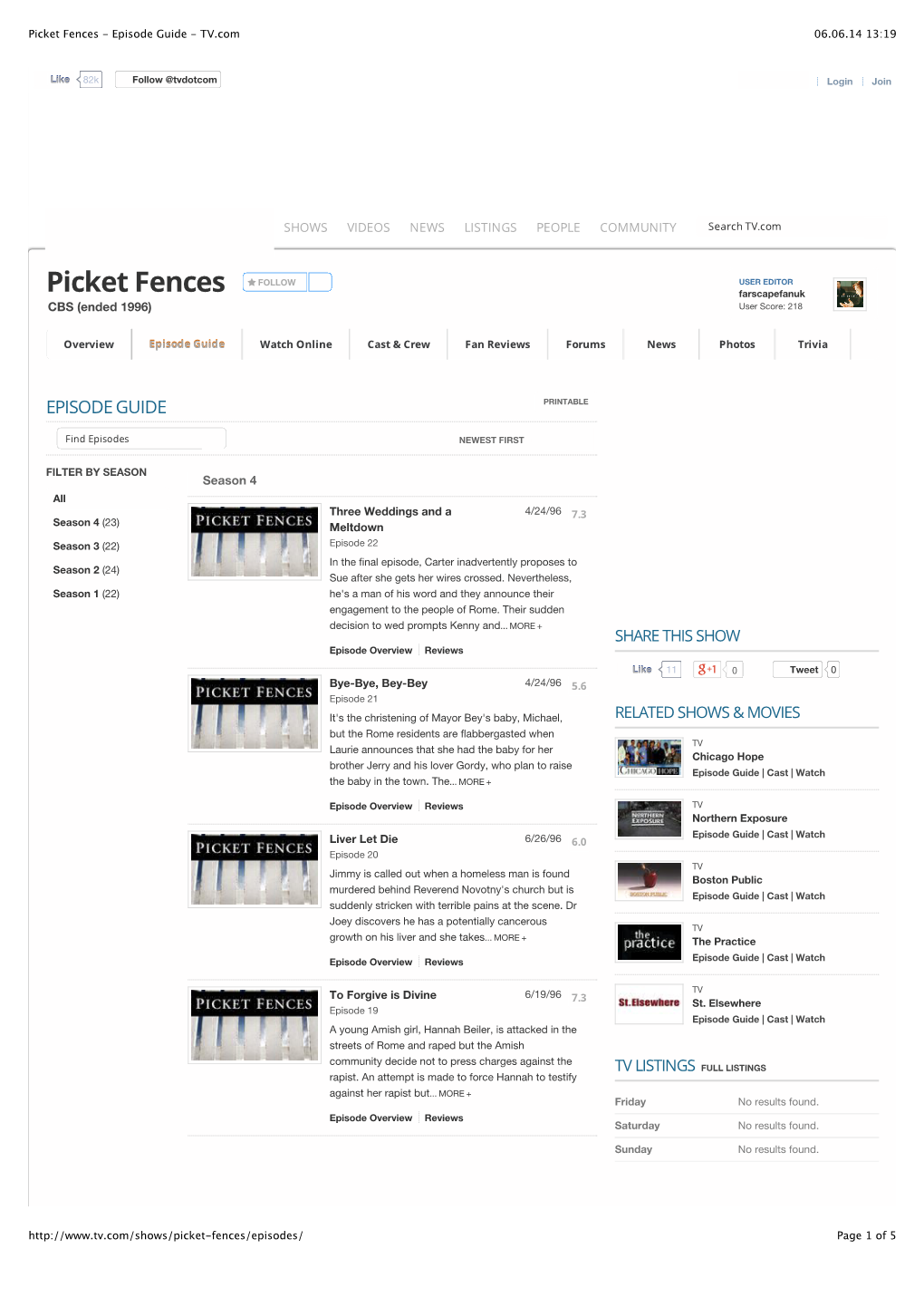 Picket Fences - Episode Guide - TV.Com 06.06.14 13:19