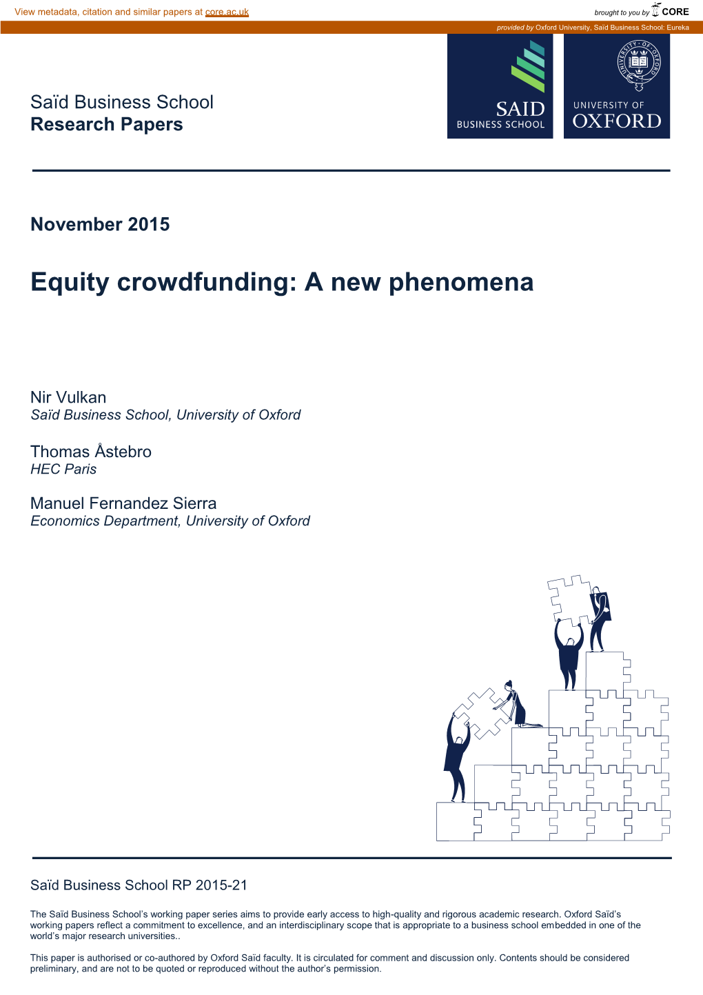 Equity Crowdfunding: a New Phenomena