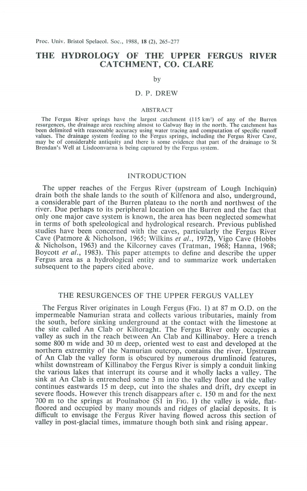 The Hydrology of the Upper Fergus River Catchment, Co. Clare