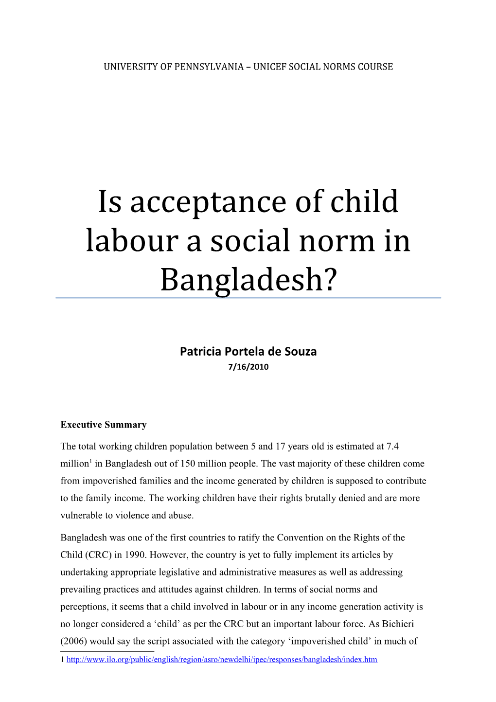 Is Acceptance of Child Labour a Social Norm in Bangladesh?