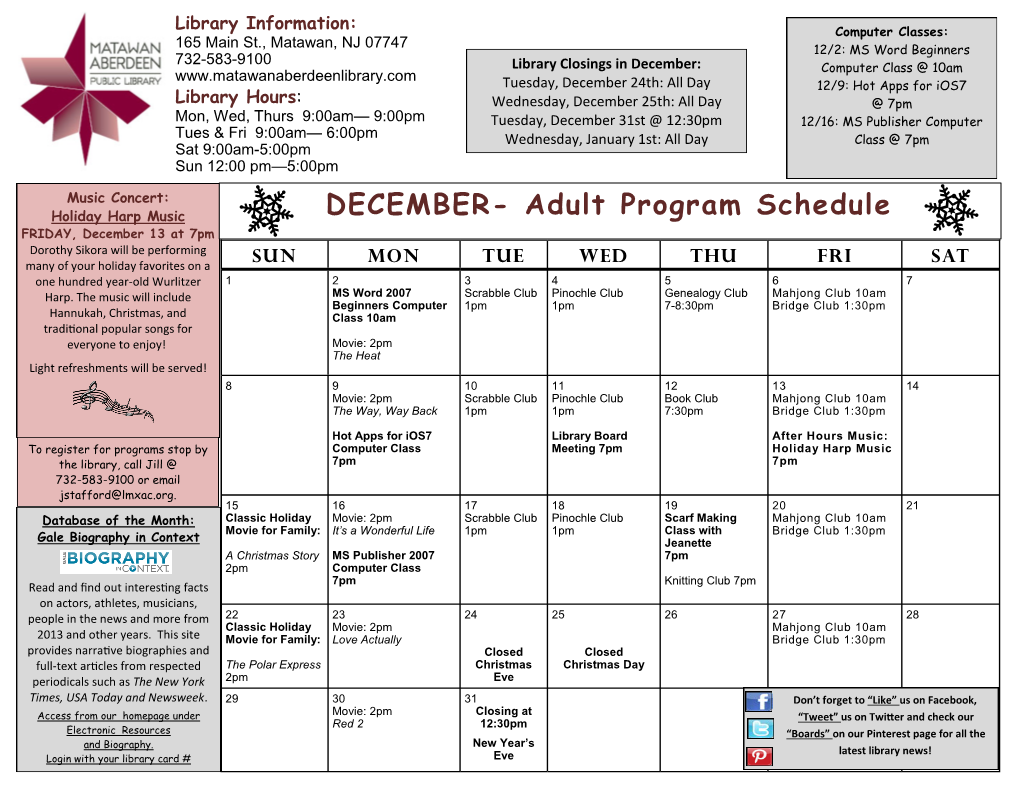 Adult Program Schedule