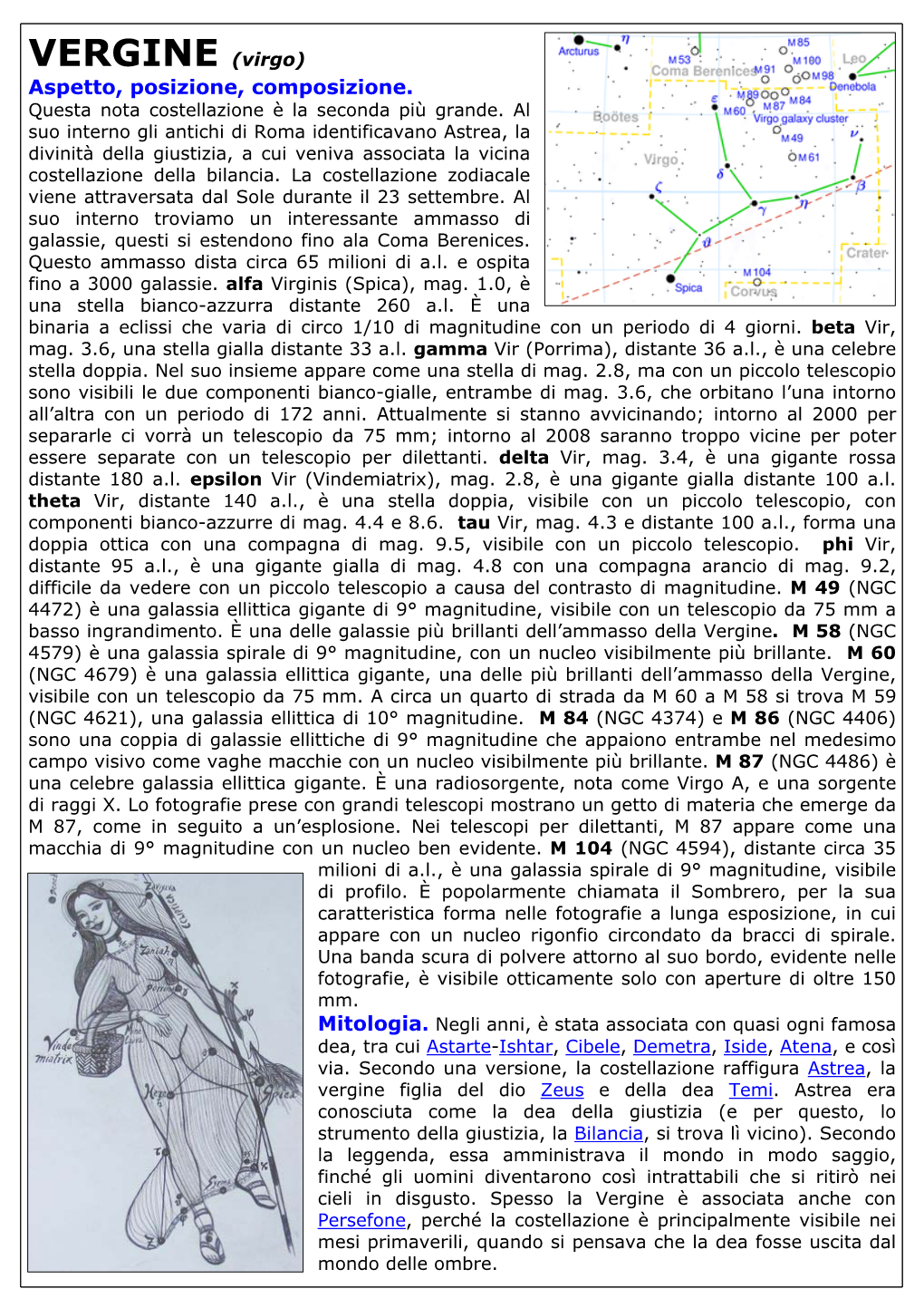 VERGINE (Virgo) Aspetto, Posizione, Composizione