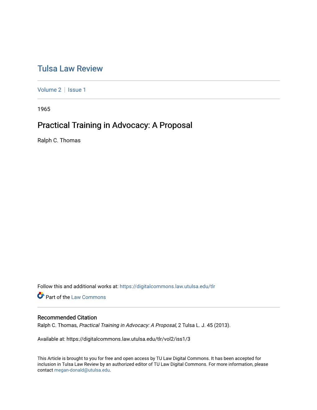 Practical Training in Advocacy: a Proposal