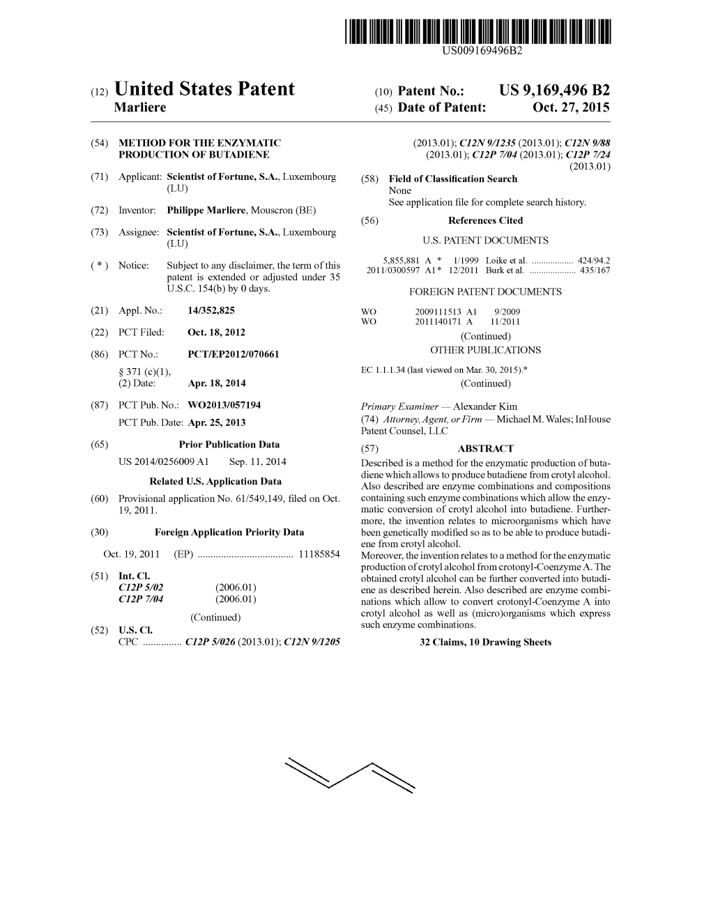 (12) United States Patent (10) Patent No.: US 9,169.496 B2 Marliere (45) Date of Patent: Oct