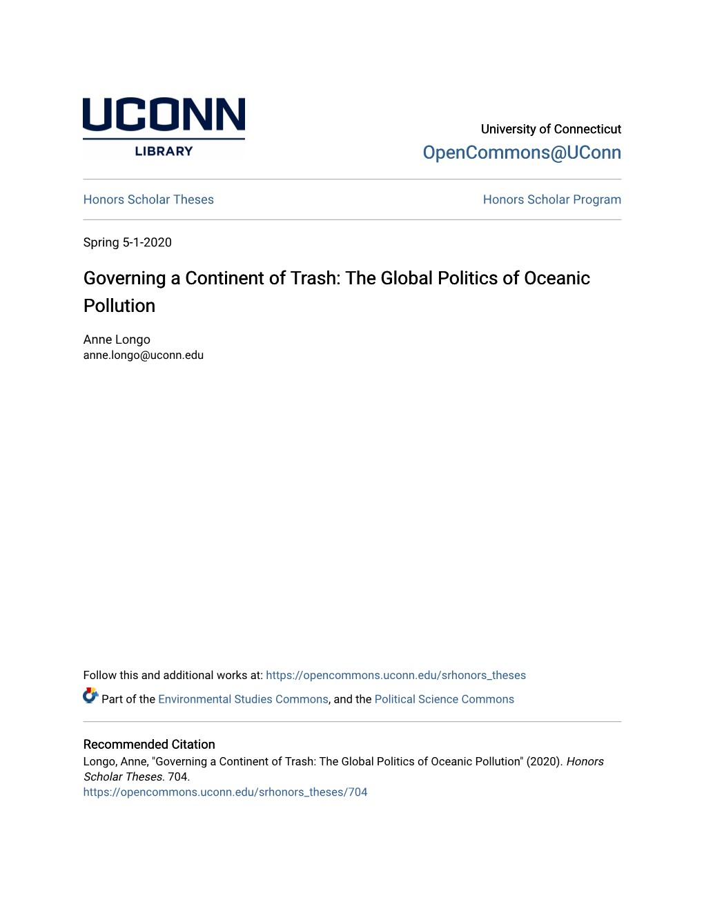 Governing a Continent of Trash: the Global Politics of Oceanic Pollution