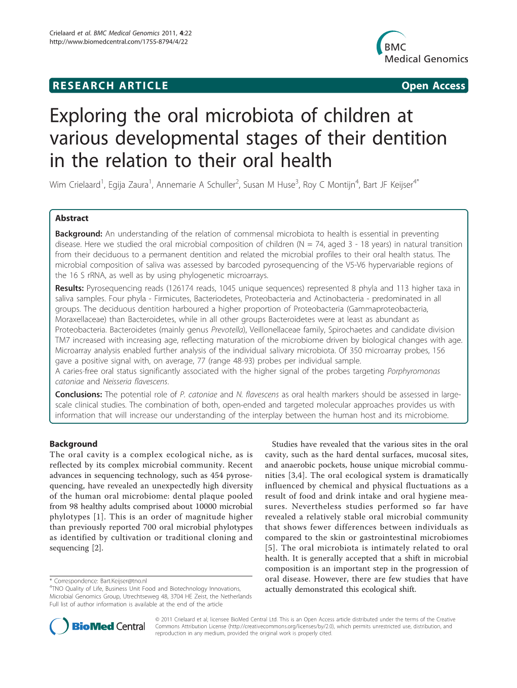 Exploring the Oral Microbiota of Children at Various Developmental