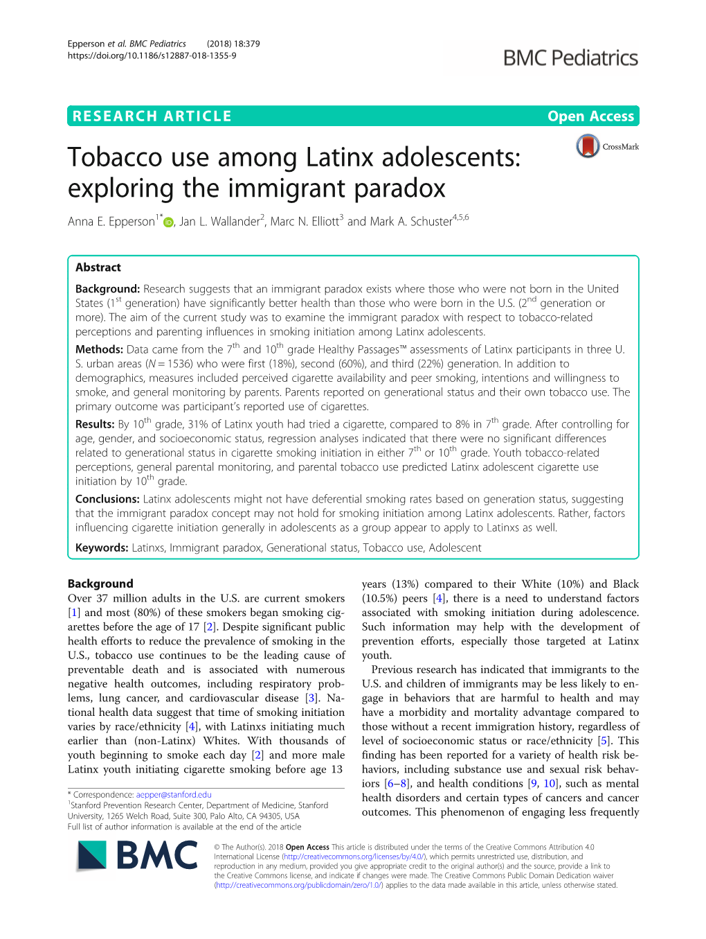 Tobacco Use Among Latinx Adolescents: Exploring the Immigrant Paradox Anna E