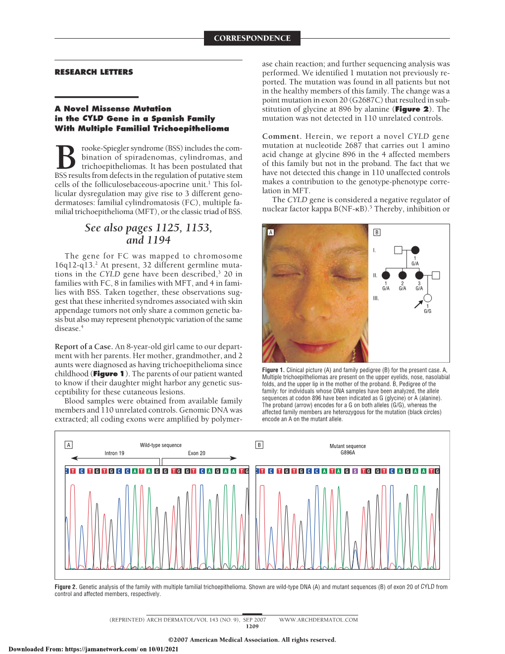 A Novel Missense Mutation in the CYLD Gene in a Spanish Family