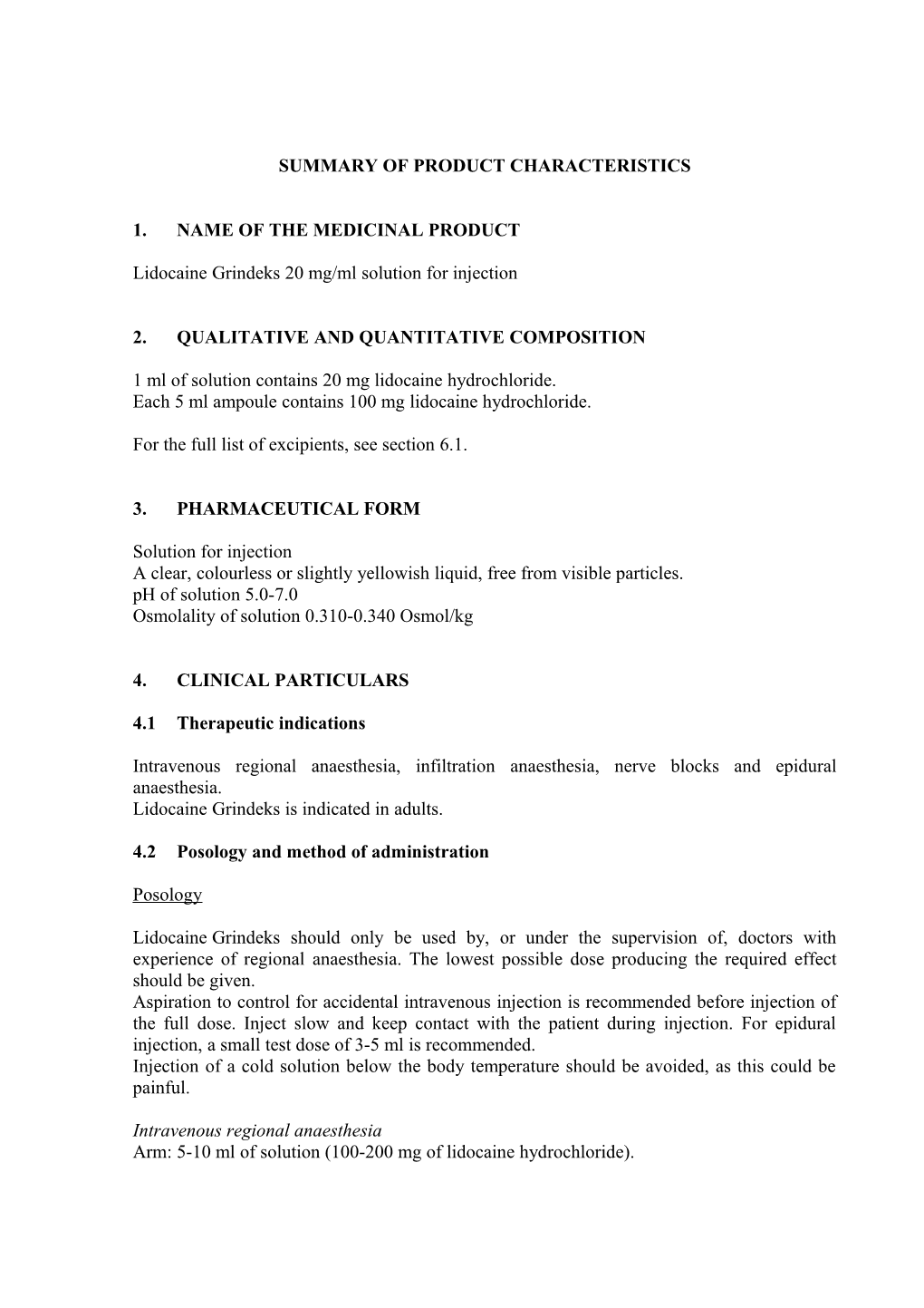 Lidocaine Grindeks Solution for Injection ENG Smpc