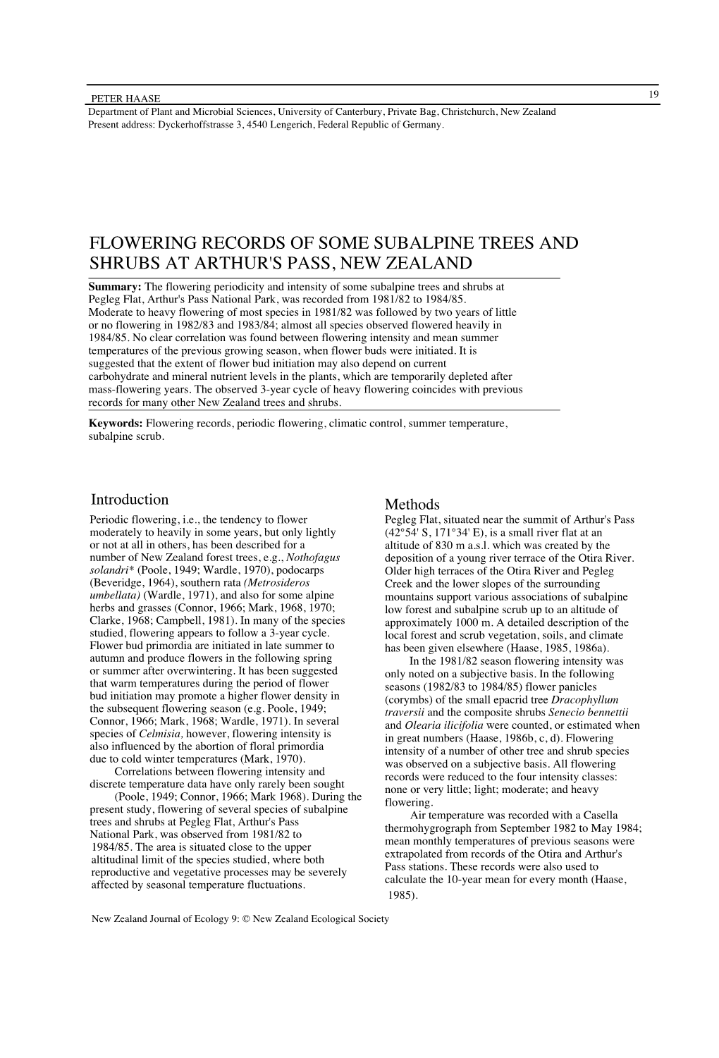 Flowering Records of Some Subalpine Trees and Shrubs