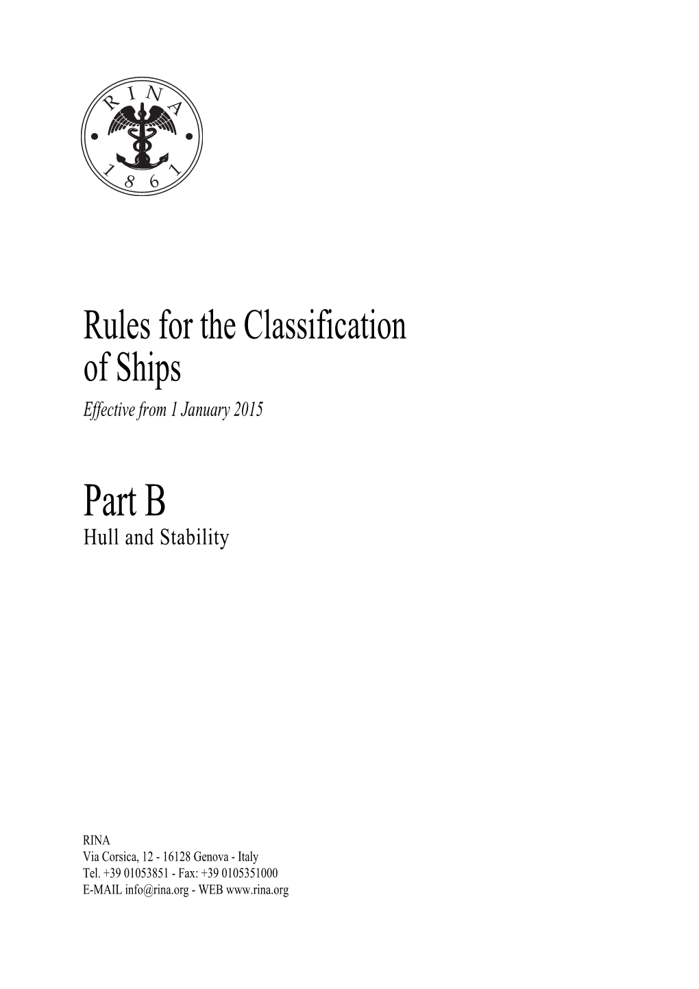 RINA Rules for the Classification 2015 Part B
