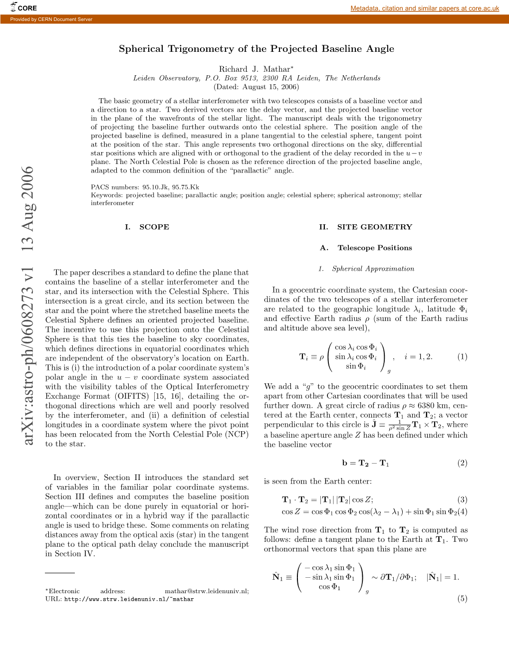 Arxiv:Astro-Ph/0608273 V1 13 Aug 2006 Ln Oteotclpt Ea Ocuetemanuscript the Conclude IV