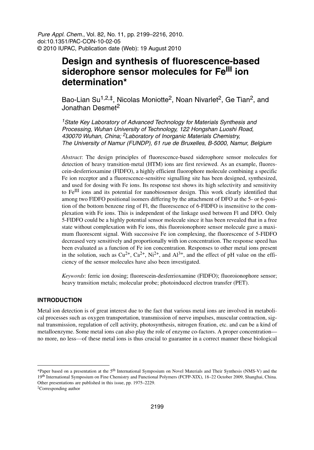 Design and Synthesis of Fluorescence-Based Siderophore Sensor Molecules for Feiii Ion Determination*