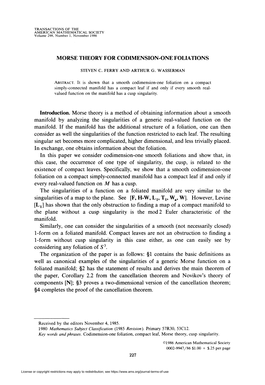 Morse Theory for Codimension-One Foliations