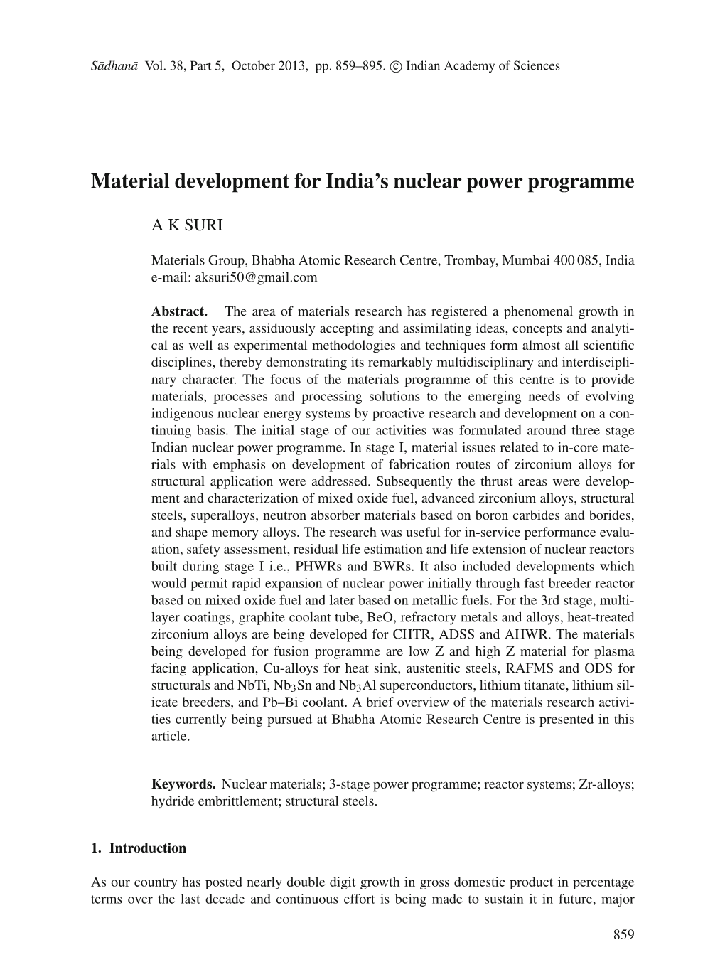 Material Development for India's Nuclear Power Programme