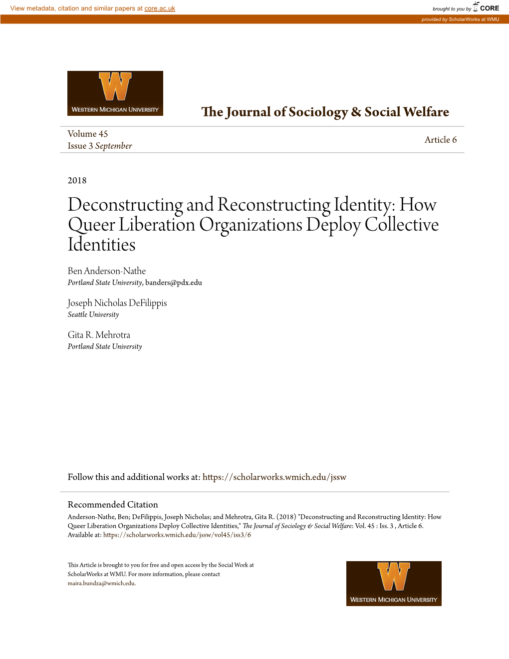 How Queer Liberation Organizations Deploy Collective Identities Ben Anderson-Nathe Portland State University, Banders@Pdx.Edu