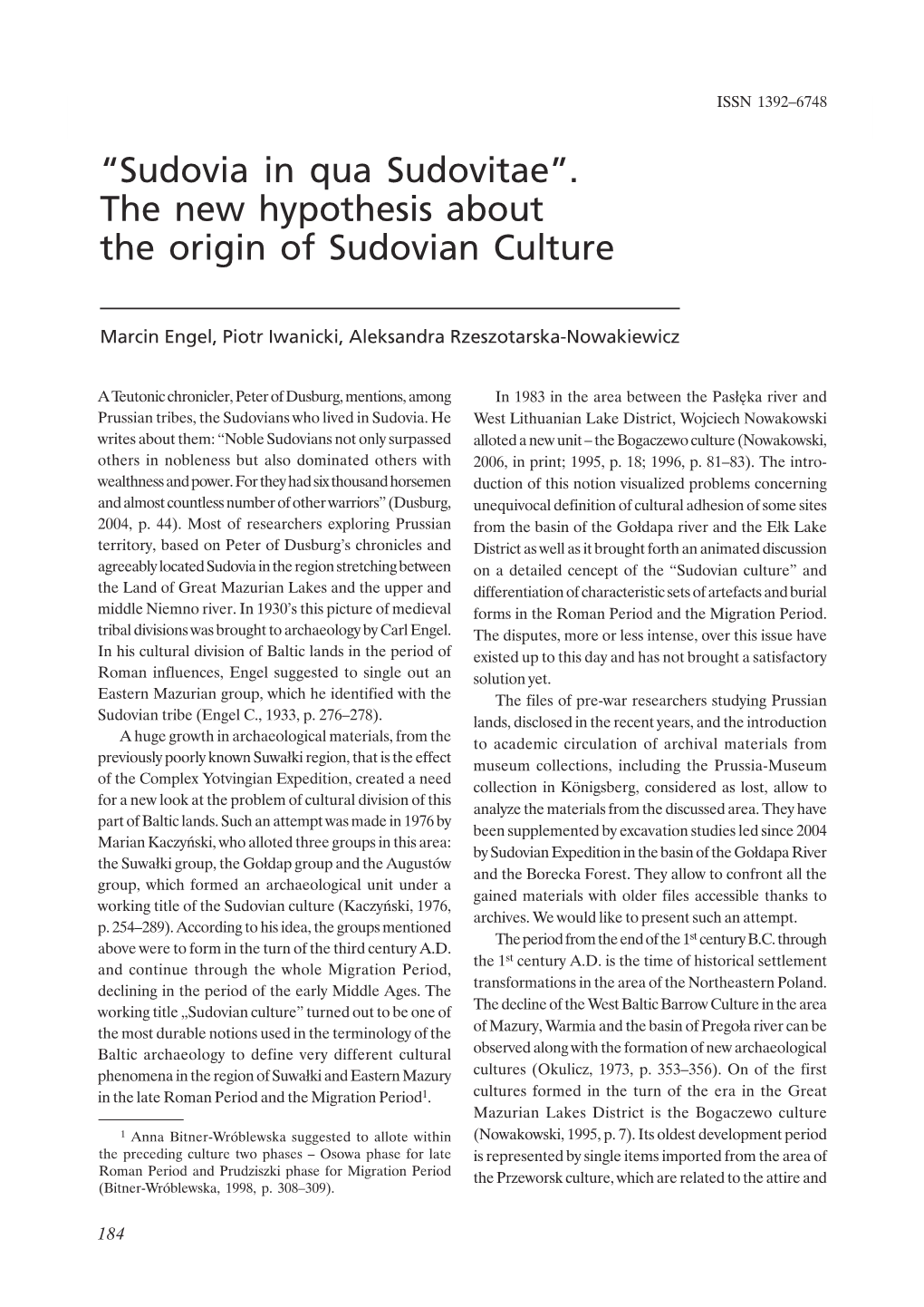 The New Hypothesis About the Origin of Sudovian Culture