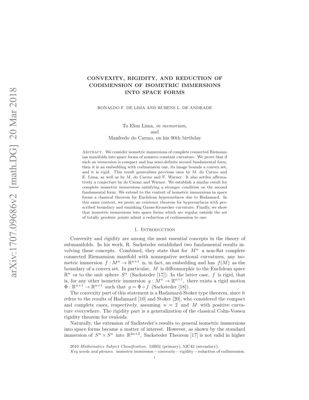 Convexity, Rigidity, and Reduction of Codimension of Isometric