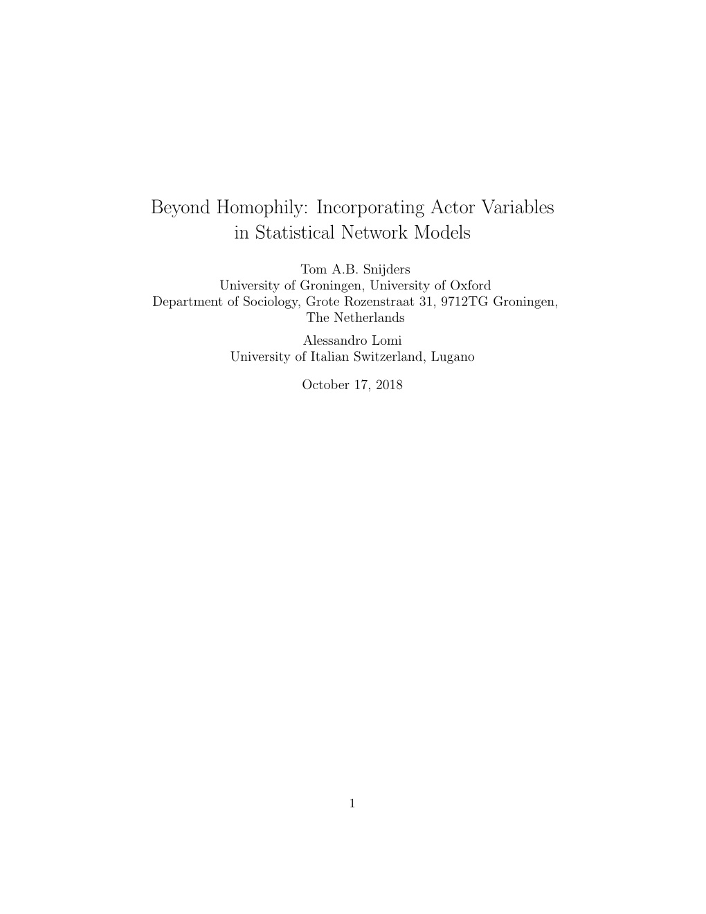 Incorporating Actor Variables in Statistical Network Models