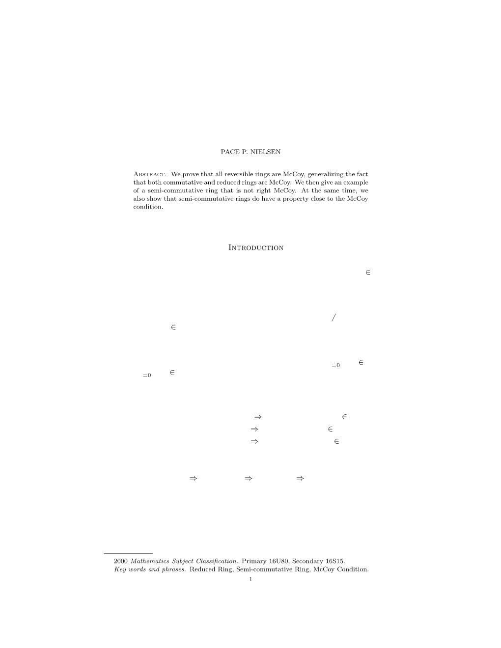 Semi-Commutativity and the Mccoy Condition